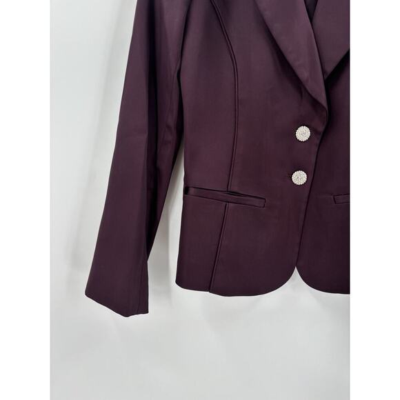 Cache Vintage Blazer Womens Small Burgundy Purple Satin Rhinestone Jacket Button - Picture 3 of 16